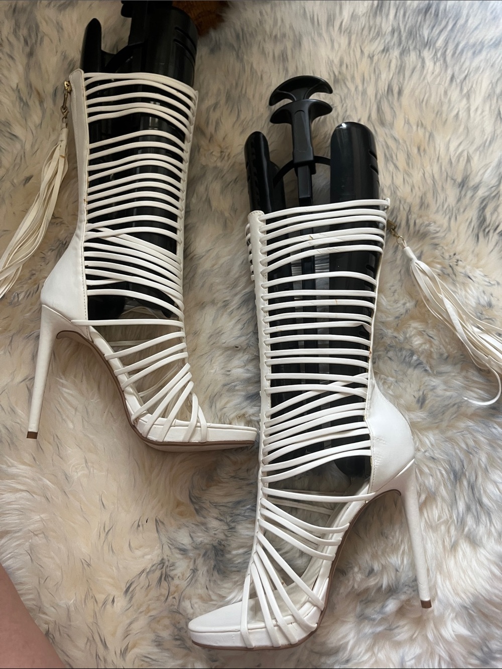 Sheikh White Strappy Heeled Knee-High Boots - Women's - Picture 4 of 5